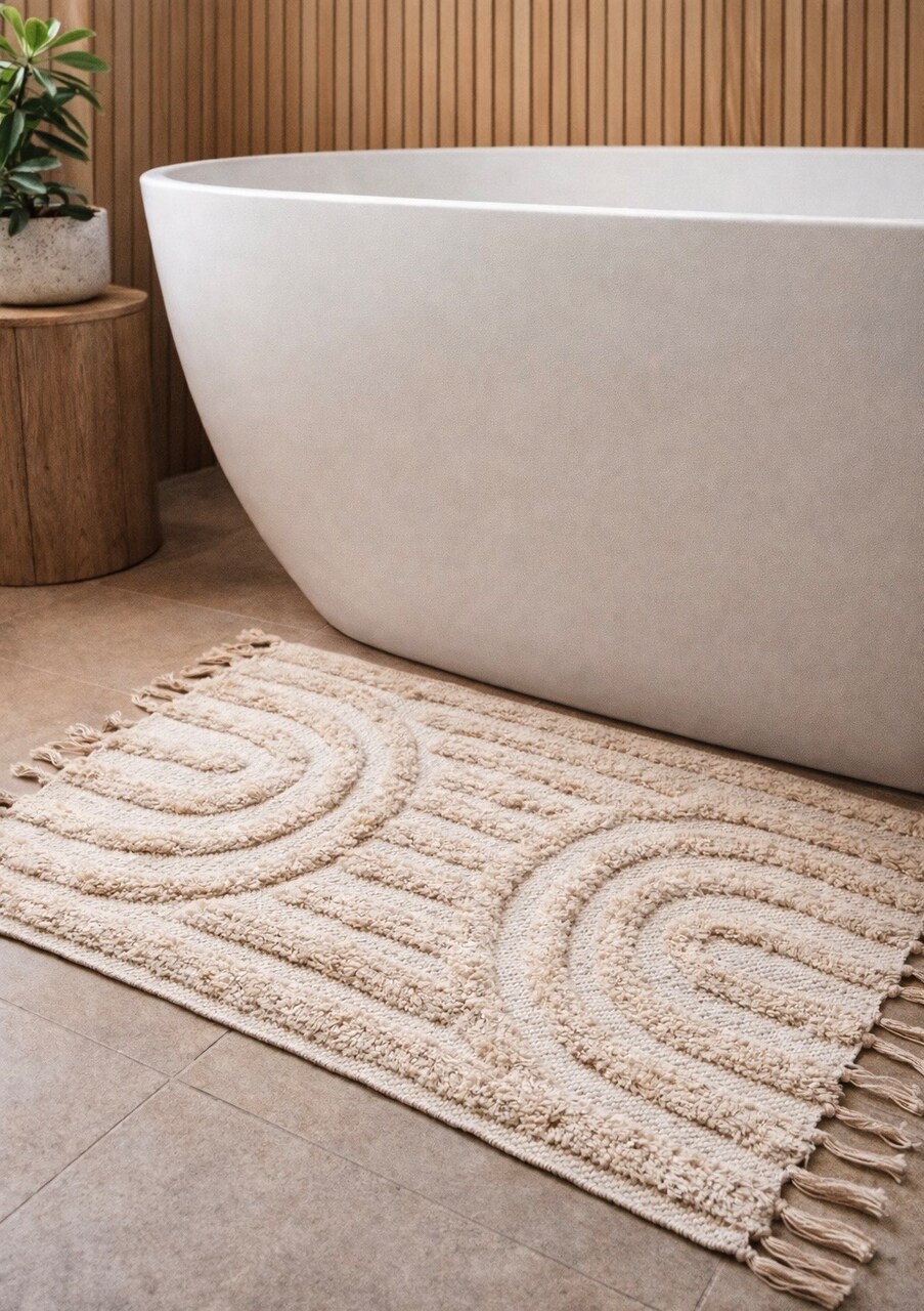 Tufted Boho Rainbow Cotton Accent Rug, 2x3 – Washable Neutral Rug with Non-Slip Backing